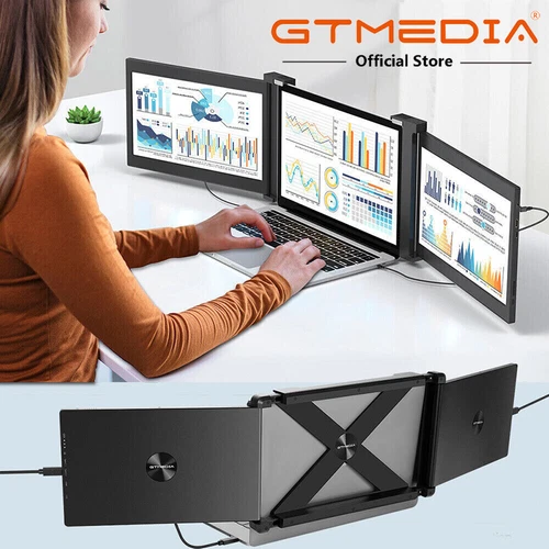 Dual Portable Triple Fold IPS FHD Monitor Screen Extender For 13-17.3'' Laptop - Picture 2 of 21