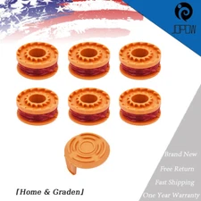6 Pack Fit For WORX WA0010 Replacement Spool Line With 1 Pack Spool Cap Cover