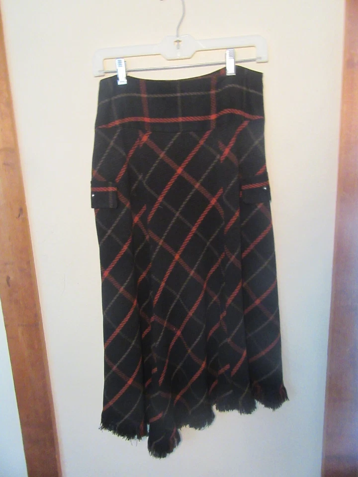 Falda larga a cuadros de lana NY vintage con bolsillos laterales, flecos talla 6 Foto 4 de 4