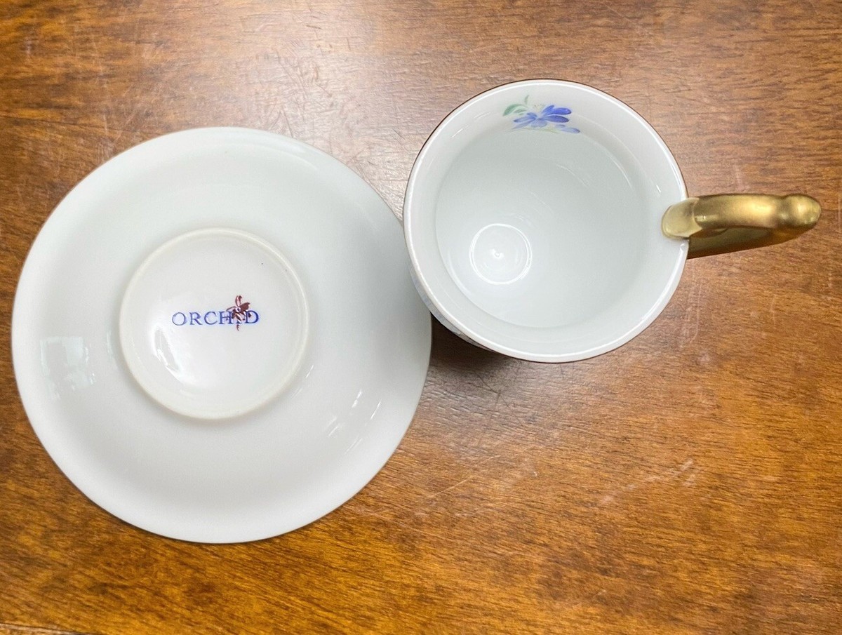Orchid Fine Porcelain Miniature Tea Cup Saucer Set Blue Flowers