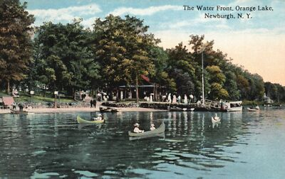 #ad Water Front Orange Lake Newburgh New York Canoe Boats NY Antique Postcard 1915 $16.99