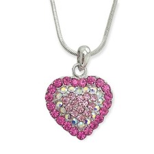 Heart Made With Swarovski Crystal Pink Love Pendant Love Necklace 18" Chain Gift