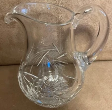 Vintage Heavy Glass Etched Pitcher (6" x 4") as shown