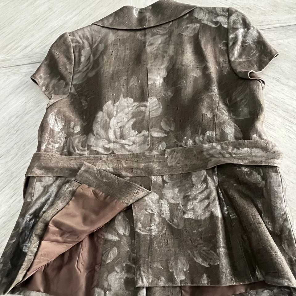 Классика весь уникальный цветочный льняной подпоясанный с подкладкой блейзер крышка рукава большой серо-коричневый - Изображение 4 из 4