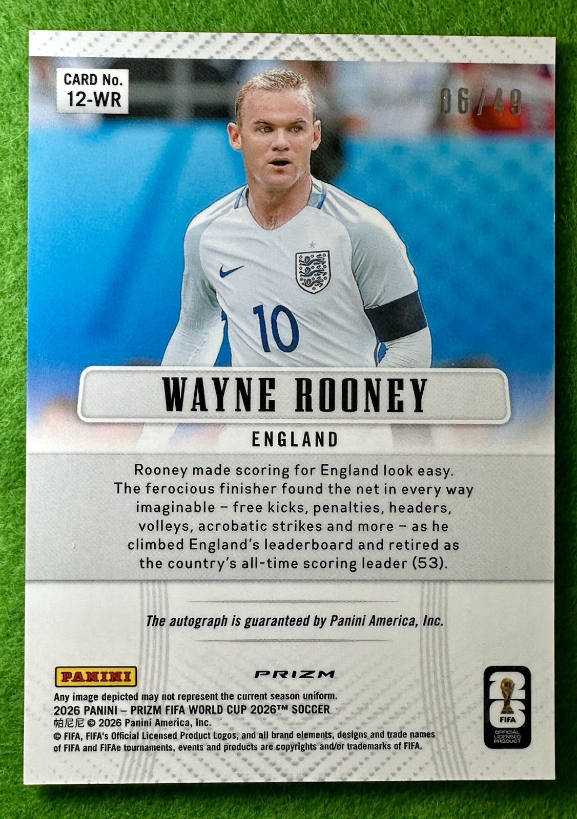 Panini 2026 Prizm World Cup Wayne Rooney 2012 Throwback Auto Red Prizm /49 view 2