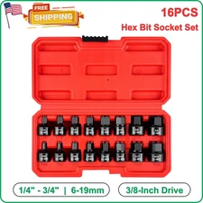 WETT 3/8-Inch Drive Low Profile Impact Hex Driver Set, 16-Piece Stubby Hex Bit
