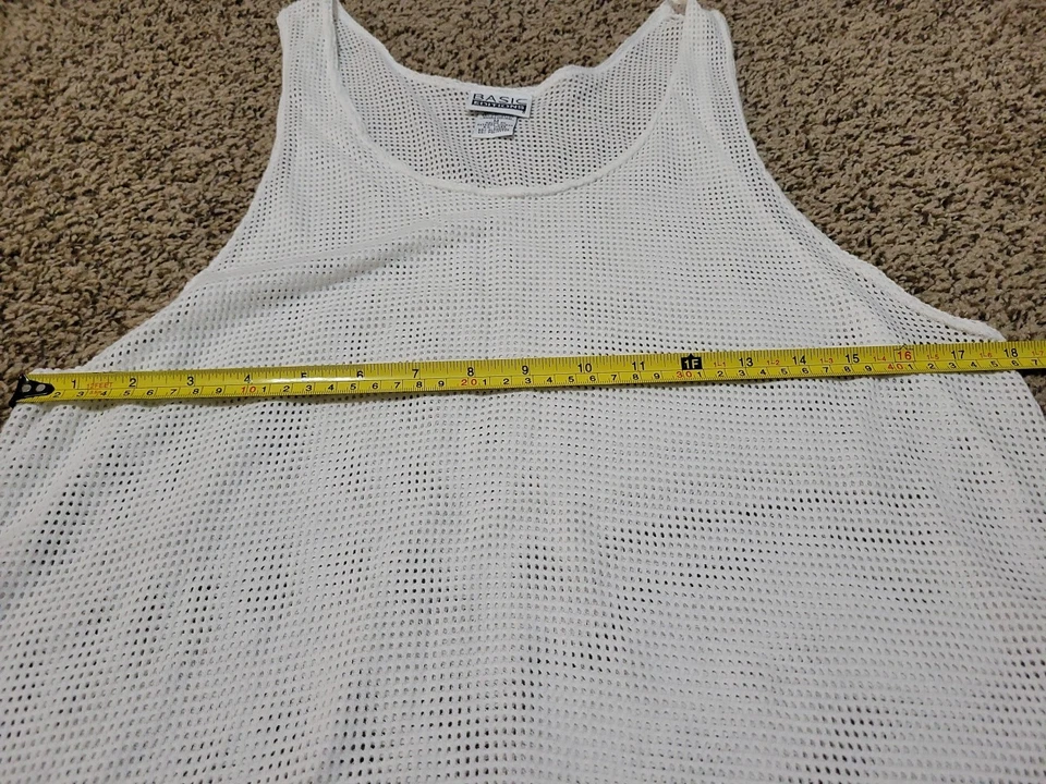 Camiseta sin mangas vintage hecha en EE. UU. Ediciones básicas para hombre malla mediana transparente músculo Foto 3 de 4