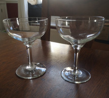 Antique Victorian Wine Glasses x2 Champagne Saucers Hand Blown Single Ring Stem