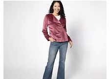 Isaac Mizrahi Live Crushed Velvet Purple Moto Jacket Large QVC Contemporary NICE