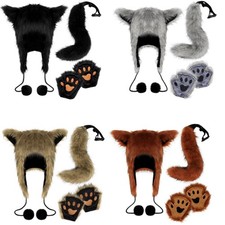 Foxes Costume Set Plush Gloves Foxes Hat Foxes Tail for Halloween Party