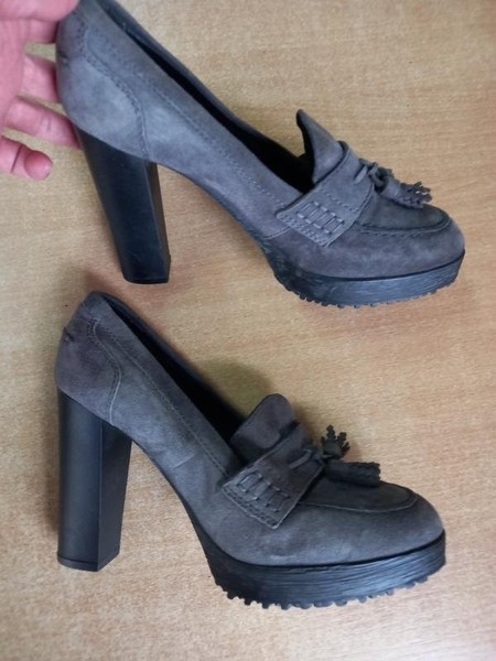 Women Hogan Heels Grey Suede 37.5