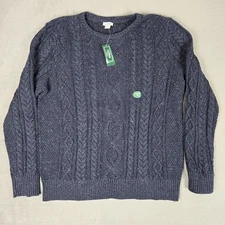 LL Bean Soft Cotton Fisherman Crewneck Sweater Womens XL Navy Donegal Speckled
