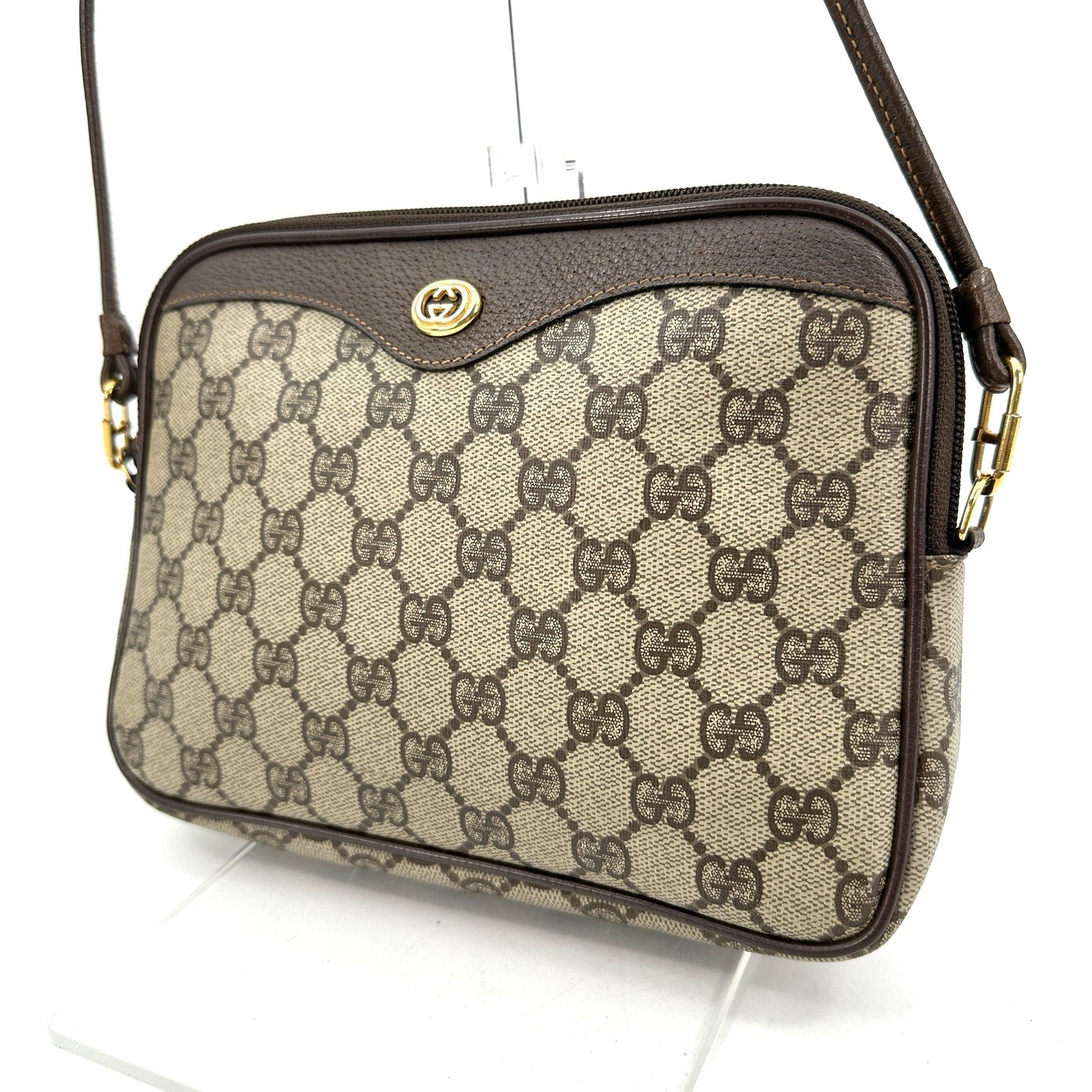 Vintage Gucci GG Brown Shoulder Crossbody Bag Authentic Japan 288
