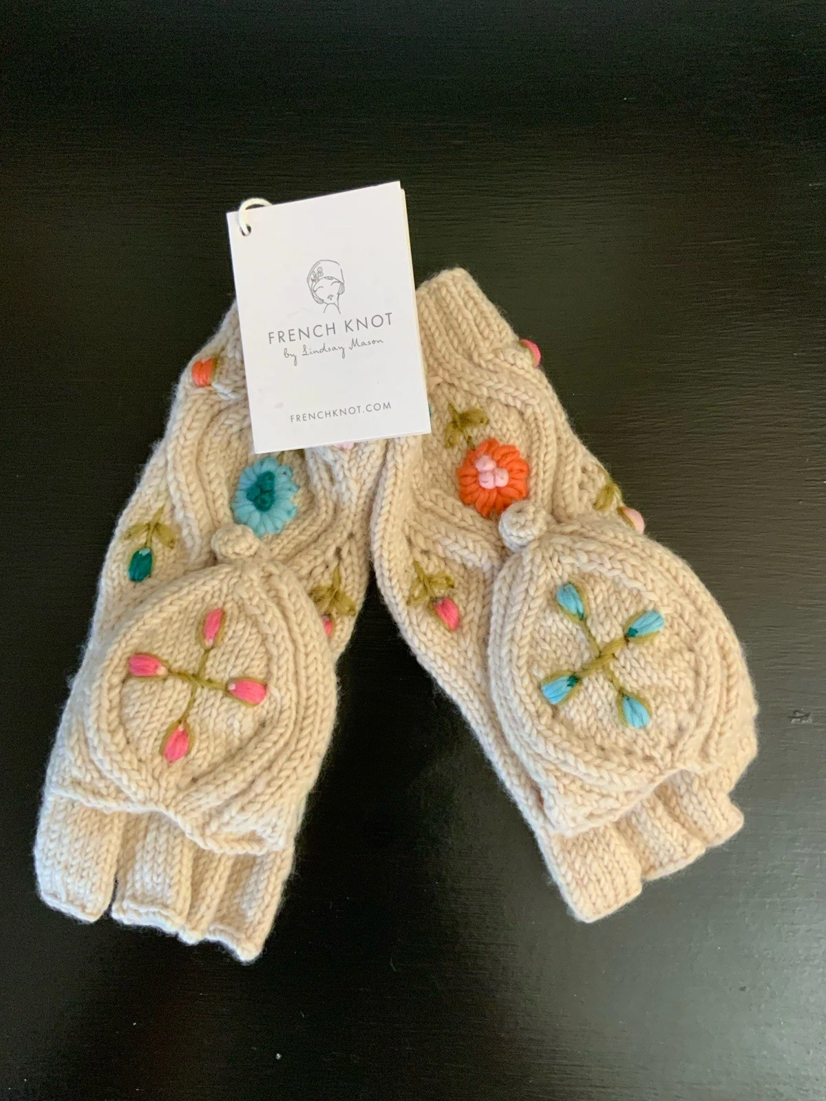 NWT French Knot Lindsay Mason Fingerless Wool Gloves Handmade Nepal