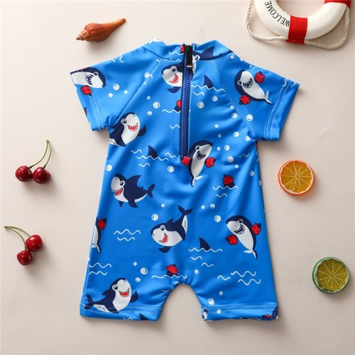 New Boys' Short-sleeved Blue Shark One-piece Romper - Picture 3 of 5