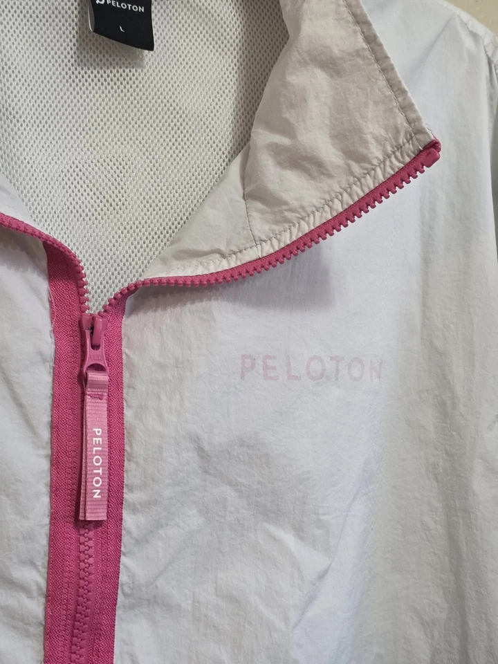 Peloton Retro Track Jacket Mujer’s L Blanco Azul Rosa Cremallera Completa Impermeable Deportes Foto 3 de 4