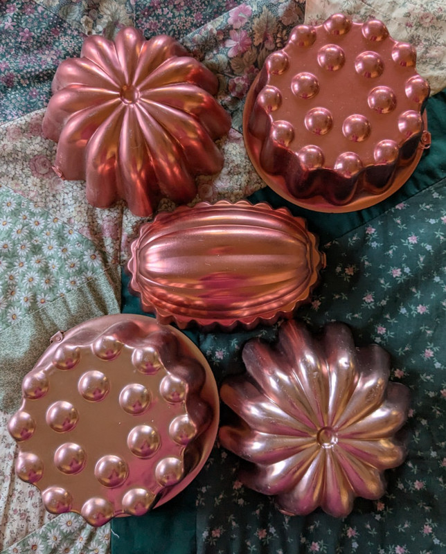 Vintage Lot of 5 Copper-tone Jello Molds Wall Decor