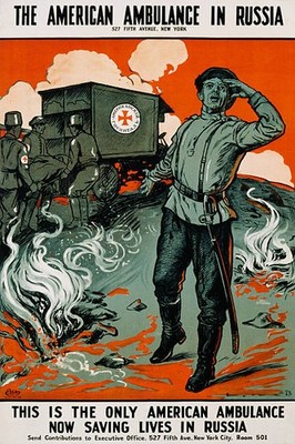 Historic American Ambulance in Russia WWI Propaganda Postcard