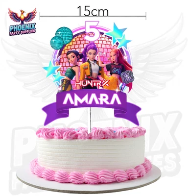 PERSONALISED 2D KPOP DEMON HUNTERS CAKE TOPPER BIRTHDAY PARTY HUNTRIX DESIGN 2