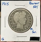 1915 50C Silver Barber Half Dollar G Details Scratches