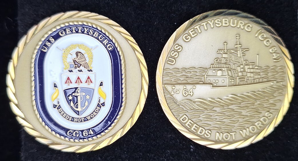 CG-64 USS GETTYSBURG - Deeds Not Words - Navy Challenge Coin