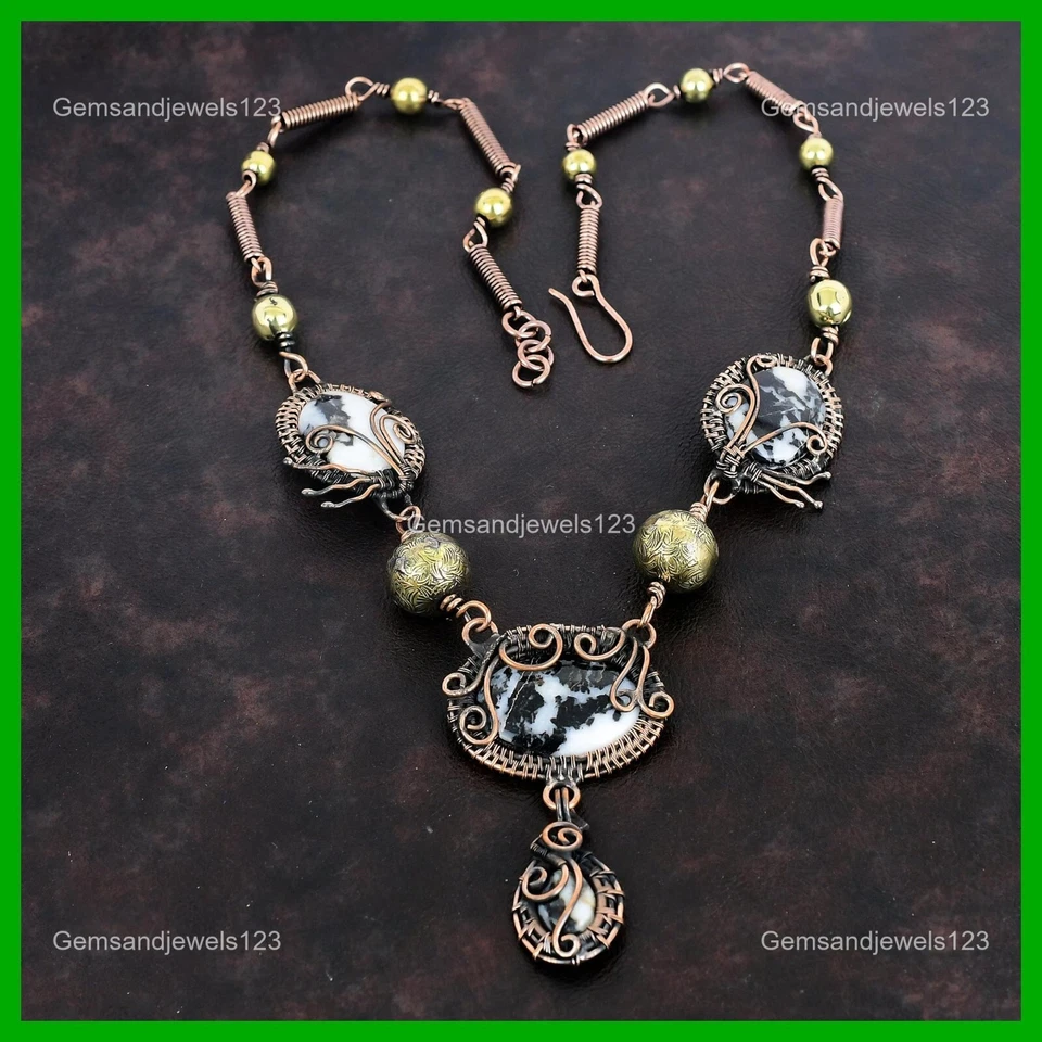 Collar Envuelto Natural Blanco Búfalo Turquesa Cadena Boho Madre Alambre Cobre Foto 3 de 4