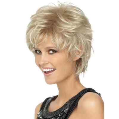Golden Blonde  Highlight Short Pixie Cut Blonde Wave Wigs for White Women Daily