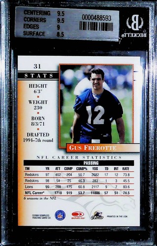 2000 Donruss Pref #31 Gus Frerotte /1125 BGS 9 Mint - Picture 2 of 2