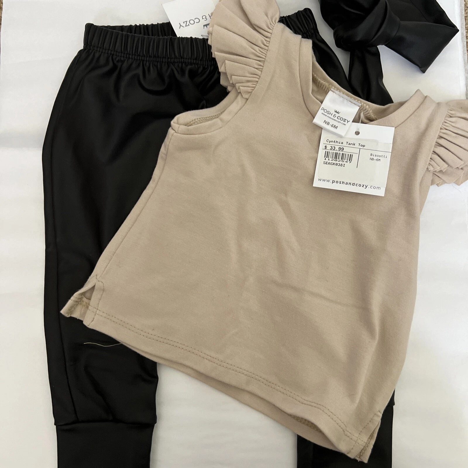NEW Posh & Cozy Baby Girl Faux Leather Pants Clothes Set 3 Pieces