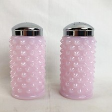 Mosser Glass Pink Salt Pepper Shakers Hobnail Fenton mould Crown Tuscan