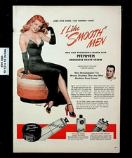 1946 Mennen Brushless Shave Cream Woman Dress Smooth Men Vintage Print Ad 25798