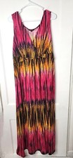 Notations Women Maxi Dress sz 2X pink black yellow orange sleeveless stretch