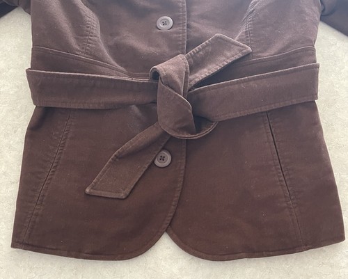 LL BEAN Jacket Belted Button Up Coat Hip Length Brown Women’s Medium Petite - Picture 4 of 12