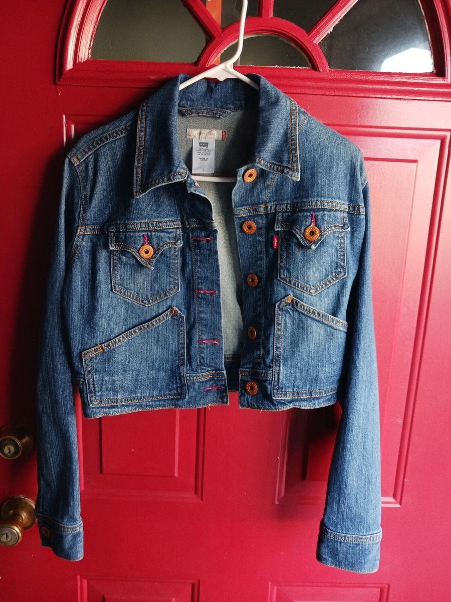 Levi Strauss Womens Jean Jacket Size Large Blue Denim Trucker