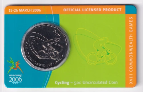 AUSTRALIAN: 2006 50 CENT XVIII COMMONWEALTH GAMES CYCLING UNC COIN #PL1496