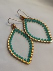 Aqua Beaded Goldtone Wire Wrap Boho Drop Dangle Earrings Handmade Turquoise  — photo 2