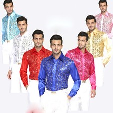 Mens Bling Sequins Latin Dance Shirt Stage Costume Ballroom Dancing Slim Fit Top
