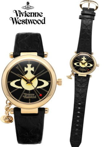 Vivienne Westwood Orb Gold Black Leather Quartz Women's