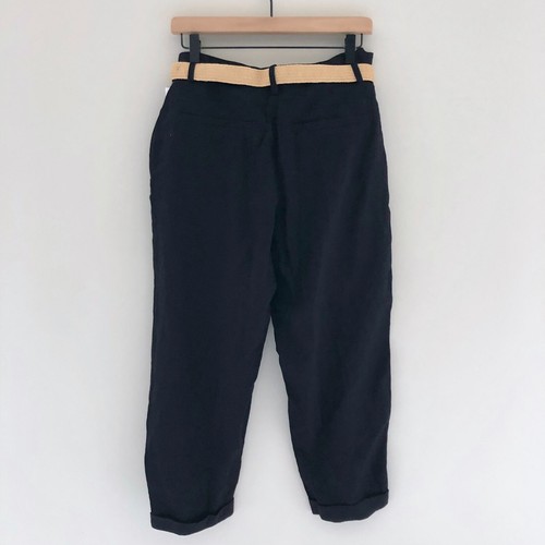 NWT ZARA Size 4 Linen Straight Leg Pants with Belt Relaxed Fit Black - Picture 3 of 5