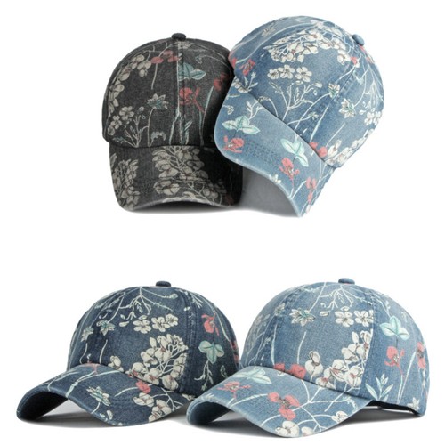 Women’s Retro Ethnic Floral Denim Baseball Cap Trucker Hat Adjustable Casual Hat - Picture 1 of 10