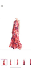 Eliza J Women’s Size 4 Maxi Dress Pink Floral Chiffon Sleeveless Halter Neck