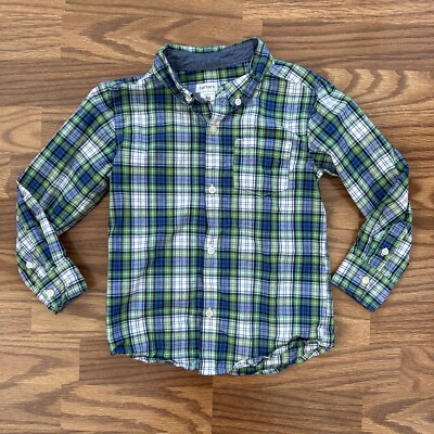 Carter's Toddler Boys 5T Button Up Long Sleeve Dress Shirt Plaid Blue Green  EUC! | eBay