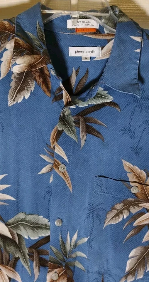 Pierre Cardin Mens Tropical Shirt Short Sleeve Button Up w/Pocket Rayon Large - Image 2 of 3