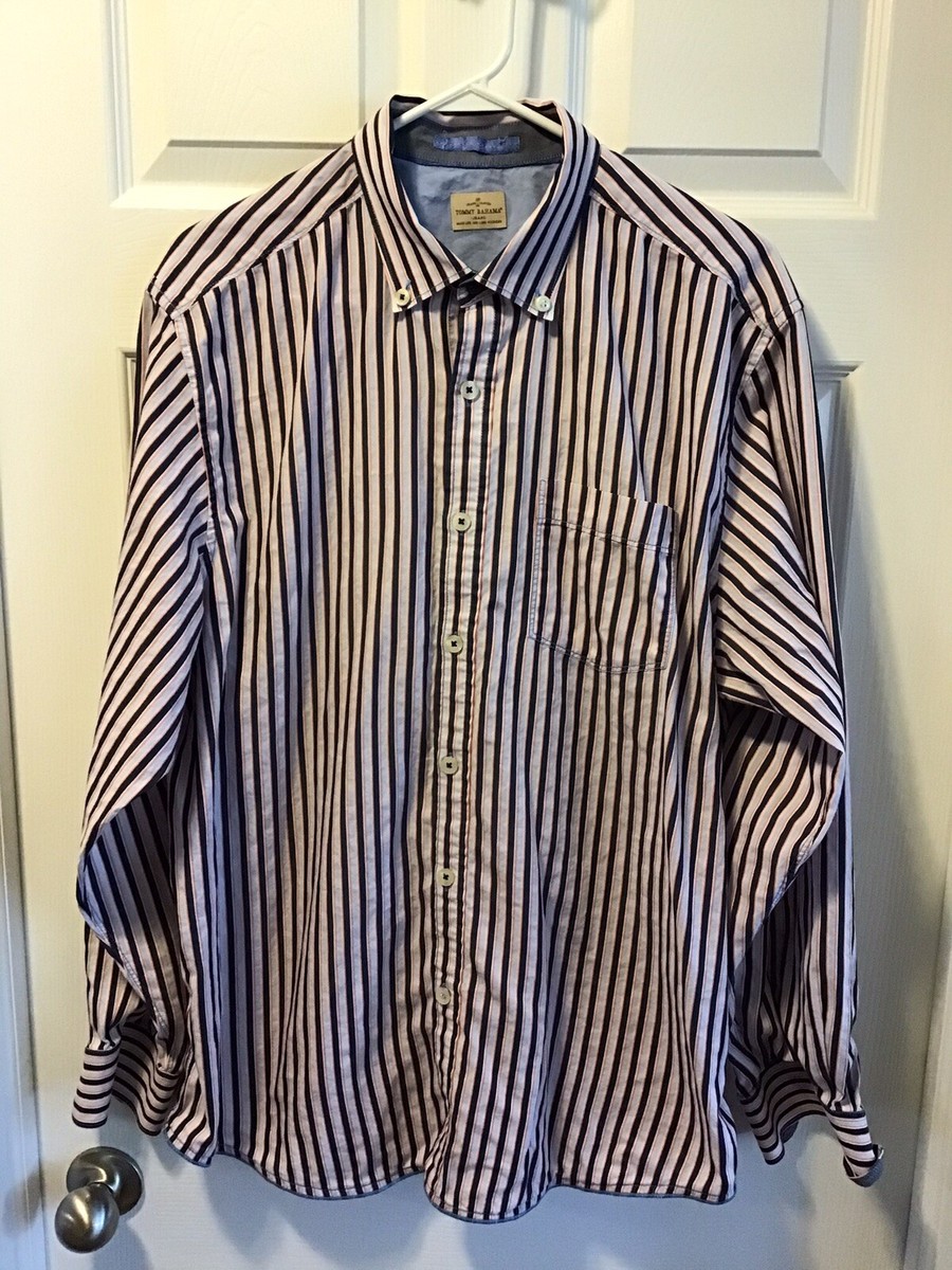 Tommy Bahama Men's Blue Striped Cotton Long Sleeve Shirt Size XL