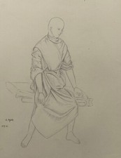 Drawing Keßler signed sitting mannequin figure with cloak 1943