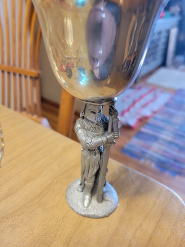 Vintage 1988 M. Gallo Pewter Drinking Cup w/ Knight Stem Medieval / Middle-Earth - Picture 10 of 17