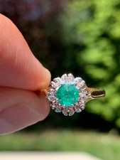 18ct gold diamond natural emerald cluster ring vintage