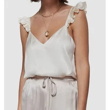 Cami NYC 100% Silk Ruffle Strap Camisole Top Ivory Cream Women’s M NWT