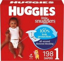 Huggies Snugglers Size 1 Baby Diapers 198 Ct (8-14 lbs) Leak Protection, 6 Packs 0.30 per diaper