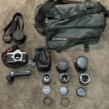 VTG Lot Pentax ME SUPER Camera, Tarmac Bag, 2 Lens Autowind Takumar Converter